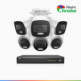 NightChroma<sup>TM</sup> NAK500 - Kit videosorveglianza di TVI 3K 8 canali, 3 telecamere bullet e 3 telecamere turret, visione notturna a colori Acme, Risoluzione 2960 × 1665, Apertura f/1.0 (0.001 Lux), Microfono Integrato, IP67, Versione Aggiornata