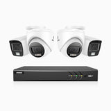 ADLK800 - Kit videosorveglianza analogica 8 canali 4K, 2 telecamera bullet e 2 telecamera turret, Visione notturna a doppia luce, 3840x2160@20fps, apertura superiore f/1.6, segnale di uscita 4-in-1, IP67