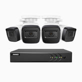 EL200 - Kit videosorveglianza analogica 4 canali con 4 telecamere 1080p, Smart DVR con rilevamento umano e veicoli, visione notturna a infrarossi fino a 66 piedi, segnale di uscita 4-in-1, IP67