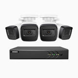 EL200 - Kit videosorveglianza analogica 4 canali con 4 telecamere 1080p, Smart DVR con rilevamento umano e veicoli, visione notturna a infrarossi fino a 66 piedi, segnale di uscita 4-in-1, IP67