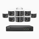 ACDK500 - Kit videosorveglianza analogica 8 canali con 8 telecamere 3K, doppio obiettivo, panoramica 180°, visione notturna intelligente Dual Light, Microfono Incorporato, protezione IP67