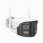 WCD400P - Telecamera di sicurezza WiFi wireless 4MP per esterni con doppio obiettivo, angolo 170°, WiFi dual-band 2,4/5 GHz, visione notturna a colori, rilevamento movimento, audio bidirezionale, compatibile con Alexa