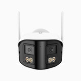 WCD400P - Telecamera di sicurezza WiFi wireless 4MP per esterni con doppio obiettivo, angolo 170°, WiFi dual-band 2,4/5 GHz, visione notturna a colori, rilevamento movimento, audio bidirezionale, compatibile con Alexa
