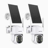 WB400 - Kit Di 2 Telecamera di Sicurezza Wireless da Esterno 4MP a Batteria, WiFi Dual-Band, Pan 270° e Tilt 90°, Batteria da 9000mAh con Pannello Solare, Rilevamento del Movimento, Audio Bidirezionale