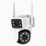 WCD220 - Telecamera di sicurezza WiFi da esterno 4MP con doppia lente, rotazione 355° e inclinazione 90°, rilevamento umano, visione notturna Dual Light, sirena di allarme, audio bidirezionale, cloud e microSD fino a 128 GB, compatibile con Alexa