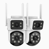 WCD220 - Telecamera di sicurezza WiFi da esterno 4MP con doppia lente, rotazione 355° e inclinazione 90°, rilevamento umano, visione notturna Dual Light, sirena di allarme, audio bidirezionale, cloud e microSD fino a 128 GB, compatibile con Alexa