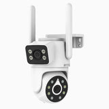 WCD400 - Telecamera di sicurezza WiFi wireless 4MP per esterni con doppio obiettivo, rilevamento umano AI, audio bidirezionale, rotazione 350° e inclinazione 90°, compatibile con Alexa