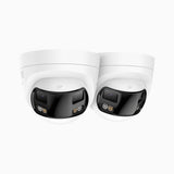 FCD800 - Kit Di 2 Telecamera di sicurezza panoramica per esterni PoE a 4K doppia lente, vista panoramica a 180°, visione notturna intelligente a doppia luce, audio bidirezionale, sirena e allarme attivi, rilevamento persone e veicoli, IP67