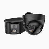 FCD800 - Kit Di 2 Telecamera di sicurezza panoramica per esterni PoE a 4K doppia lente, vista panoramica a 180°, visione notturna intelligente a doppia luce, audio bidirezionale, sirena e allarme attivi, rilevamento persone e veicoli, IP67