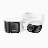 FCD800 - Kit Di 2 Telecamera di sicurezza panoramica per esterni PoE a 4K doppia lente, vista panoramica a 180°, visione notturna intelligente a doppia luce, audio bidirezionale, sirena e allarme attivi, rilevamento persone e veicoli, IP67