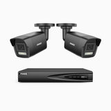 H500P - Kit videosorveglianza PoE 4 canali con 2 telecamera 3K, visione notturna a colori, microfono integrato, IP67, supporta ONVIF e RTSP