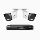 H500P - Kit videosorveglianza PoE 4 canali con 2 telecamera 3K, visione notturna a colori, microfono integrato, IP67, supporta ONVIF e RTSP
