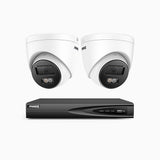 H500P - Kit videosorveglianza PoE 4 canali con 2 telecamera 3K, visione notturna a colori, microfono integrato, IP67, supporta ONVIF e RTSP