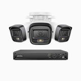 H500 - Kit videosorveglianza PoE 4 canali con 3 telecamere 5 MPX, Visione notturna intelligente a doppia luce, 3072 × 1728 @ 20 fps, rilevamento intelligente di persone e veicoli, microfono integrato, IP67