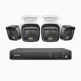 H500 - Kit videosorveglianza PoE 4 canali con 4 telecamere 5 MPX, Visione notturna intelligente a doppia luce, 3072 × 1728 @ 20 fps, rilevamento intelligente di persone e veicoli, microfono integrato, IP67
