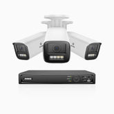 HZ804 - Kit videosorveglianza PoE 4 canali con 3 telecamere 4K, zoom ottico 4X, doppia luce visione notturna, rilevamento del movimento 2.0, Microfono integrato, sirena e allarme stroboscopico