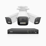 HZ804 - Kit videosorveglianza PoE 4 canali con 3 telecamere 4K, zoom ottico 4X, doppia luce visione notturna, rilevamento del movimento 2.0, Microfono integrato, sirena e allarme stroboscopico