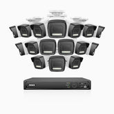 H500P - Kit videosorveglianza PoE 16 canali con 16 telecamera 3K, visione notturna a colori, microfono integrato, IP67, supporta ONVIF e RTSP