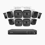 H300 - Kit videosorveglianza PoE 16 canali con 10 telecamera 3MP, visione notturna EXIR 2.0, rilevamento del movimento, H.265+, impermeabilità IP67