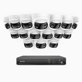 FDH600 - 16 Channel PoE Security System with 16 doppia lente telecamere 6MPX, ultra grandangolo 180°, visione notturna intelligente a doppia luce, audio bidirezionale, sirena e allarme attivi, rilevamento persone e veicoli, IP67