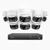 FDH600 - 16 Channel PoE Security System with 8 doppia lente telecamere 6MPX, ultra grandangolo 180°, visione notturna intelligente a doppia luce, audio bidirezionale, sirena e allarme attivi, rilevamento persone e veicoli, IP67
