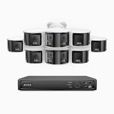 FDH600 - 16 Channel PoE Security System with 8 doppia lente telecamere 6MPX, ultra grandangolo 180°, visione notturna intelligente a doppia luce, audio bidirezionale, sirena e allarme attivi, rilevamento persone e veicoli, IP67