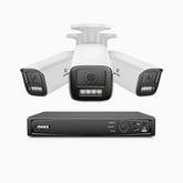 HZ804 - Kit videosorveglianza PoE 8 canali con 3 telecamere 4K, zoom ottico 4X, doppia luce visione notturna, rilevamento del movimento 2.0, Microfono integrato, sirena e allarme stroboscopico