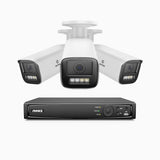 HZ804 - Kit videosorveglianza PoE 8 canali con 3 telecamere 4K, zoom ottico 4X, doppia luce visione notturna, rilevamento del movimento 2.0, Microfono integrato, sirena e allarme stroboscopico
