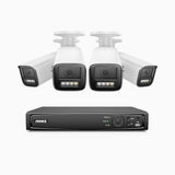 HZ804 - Kit videosorveglianza PoE 8 canali con 4 telecamere 4K, zoom ottico 4X, doppia luce visione notturna, rilevamento del movimento 2.0, Microfono integrato, sirena e allarme stroboscopico