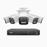 HZ804 - Kit videosorveglianza PoE 8 canali con 5 telecamere 4K, zoom ottico 4X, doppia luce visione notturna, rilevamento del movimento 2.0, Microfono integrato, sirena e allarme stroboscopico