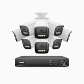 HZ804 - Kit videosorveglianza PoE 8 canali con 8 telecamere 4K, zoom ottico 4X, doppia luce visione notturna, rilevamento del movimento 2.0, Microfono integrato, sirena e allarme stroboscopico