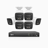 H1200 - 8 channel PoE video surveillance kit with 6 cameras 4K 12MP, visione notturna a colori e IR, Rilevamento umano e veicolare, H.265+, Microfono integrato, Archiviazione locale fino a 512 GB, IP67