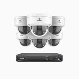 HZ804 - Kit videosorveglianza PoE 8 canali con 6 telecamere 4K, zoom ottico 4X, doppia luce visione notturna, rilevamento del movimento 2.0, Microfono integrato, sirena e allarme stroboscopico