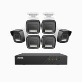H500P - Kit videosorveglianza PoE 8 canali con 6 telecamera 3K, visione notturna a colori, microfono integrato, IP67, supporta ONVIF e RTSP