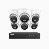 H500P - Kit videosorveglianza PoE 8 canali con 6 telecamera 3K, visione notturna a colori, microfono integrato, IP67, supporta ONVIF e RTSP