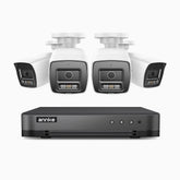 H800 - Kit videosorveglianza PoE 8 canali con 4 telecamere 8 MPX (4K), riconoscere di persone e veicoli, visione notturna a colori e IR,microfono integrato, supporta ONVIF e RTSP