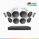 NightChroma<sup>TM</sup> NCK800 - Kit videosorveglianza PoE 16 canali con 10 telecamere 4K, Visione Notturna a Colori Acme, 3840 × 2160 a 30 fps, Rilevamento di Persone e Veicoli, Sirena e Allarme Stroboscopico, Audio Bidirezionale