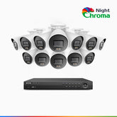 NightChroma<sup>TM</sup> NCK800 - Kit videosorveglianza PoE 16 canali con 12 telecamere 4K, Visione Notturna a Colori Acme, 3840 × 2160 a 30 fps, Rilevamento di Persone e Veicoli, Sirena e Allarme Stroboscopico, Audio Bidirezionale