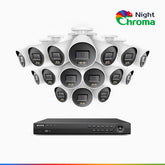 NightChroma<sup>TM</sup> NCK800 - Kit videosorveglianza PoE 16 canali con 16 telecamere 4K, Visione Notturna a Colori Acme, 3840 × 2160 a 30 fps, Rilevamento di Persone e Veicoli, Sirena e Allarme Stroboscopico, Audio Bidirezionale