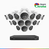NightChroma<sup>TM</sup> NCK800 - Kit videosorveglianza PoE 16 canali con 16 telecamere 4K, Visione Notturna a Colori Acme, 3840 × 2160 a 30 fps, Rilevamento di Persone e Veicoli, Sirena e Allarme Stroboscopico, Audio Bidirezionale
