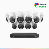 NightChroma<sup>TM</sup> NCK800 - Kit videosorveglianza PoE 16 canali con 10 telecamere 4K, Visione Notturna a Colori Acme, 3840 × 2160 a 30 fps, Rilevamento di Persone e Veicoli, Sirena e Allarme Stroboscopico, Audio Bidirezionale