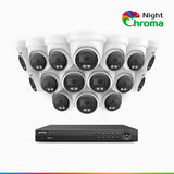 NightChroma<sup>TM</sup> NCK800 - Kit videosorveglianza PoE 16 canali con 16 telecamere 4K, Visione Notturna a Colori Acme, 3840 × 2160 a 30 fps, Rilevamento di Persone e Veicoli, Sirena e Allarme Stroboscopico, Audio Bidirezionale