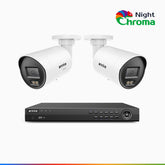NightChroma<sup>TM</sup> NCK800 - Kit videosorveglianza PoE 8 canali con 2 telecamere 4K, Visione Notturna a Colori Acme, 3840 × 2160 a 30 fps, Rilevamento di Persone e Veicoli, Sirena e Allarme Stroboscopico, Audio Bidirezionale