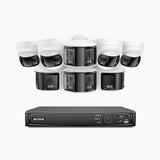 FDH600 - Kit videosorveglianza PoE doppia lente 8 canali 6MPX, 4 telecamere bullet e 4 telecamere, ultra grandangolo 180°, visione notturna intelligente a doppia luce, audio bidirezionale, sirena e allarme attivi, rilevamento persone e veicoli, IP67