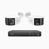 FDH600 - Kit videosorveglianza PoE 8 canali con 2 doppia lente telecamere 6MPX, ultra grandangolo 180°, visione notturna intelligente a doppia luce, audio bidirezionale, sirena e allarme attivi, rilevamento persone e veicoli, IP67