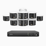 FDH600 - Kit videosorveglianza PoE 8 canali con 8 doppia lente telecamere 6MPX, ultra grandangolo 180°, visione notturna intelligente a doppia luce, audio bidirezionale, sirena e allarme attivi, rilevamento persone e veicoli, IP67