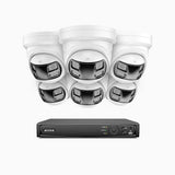 FDH800P - Kit videosorveglianza PoE 8 canali con 6 doppia lente telecamere 4K, Vista Panoramica a 180°, Scocca Interamente in Metallo, Smart Motion 2.0, Visione Notturna, Audio Bidirezionale, Sirena e Allarme Attivo, Rilevamento Persone e Veicoli, IP67