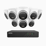 H500 - Kit videosorveglianza PoE 8 canali con 8 telecamere 5 MPX, Visione notturna intelligente a doppia luce, 3072 × 1728 @ 20 fps, rilevamento intelligente di persone e veicoli, microfono integrato, IP67