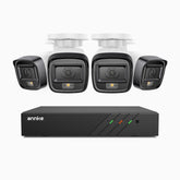 H500 - Kit videosorveglianza PoE 8 canali con 4 telecamere 5 MPX, Visione notturna intelligente a doppia luce, 3072 × 1728 @ 20 fps, rilevamento intelligente di persone e veicoli, microfono integrato, IP67