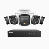 H500 - Kit videosorveglianza PoE 8 canali con 5 telecamere 5 MPX, Visione notturna intelligente a doppia luce, 3072 × 1728 @ 20 fps, rilevamento intelligente di persone e veicoli, microfono integrato, IP67